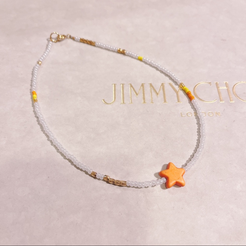 Handmade Glass Beaded Necklace 062522 orange star